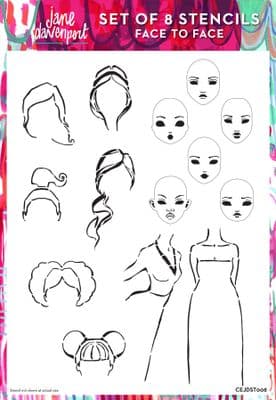 Creative Expressions Jane Davenport Face to Face Stencil Collection Set of 8