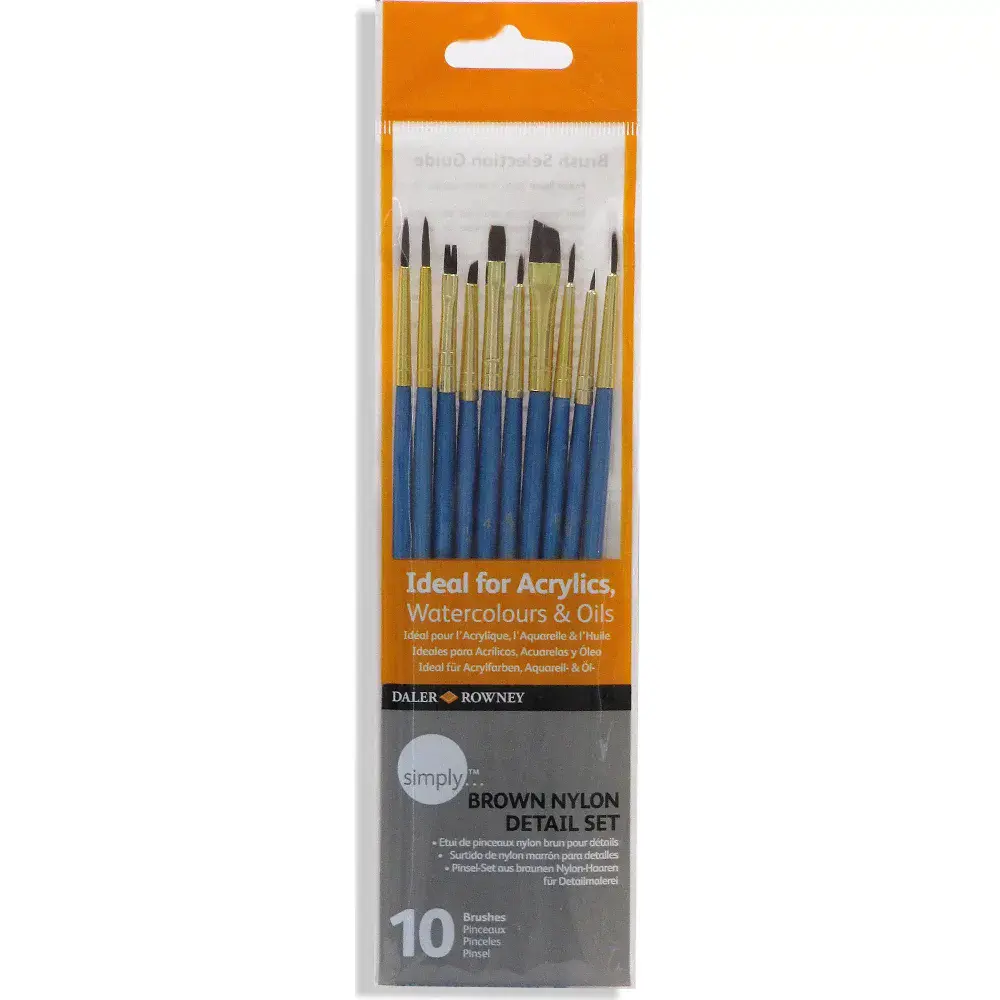 Daler Rowney Brown Nylon Detail Brush Set 10 pieces