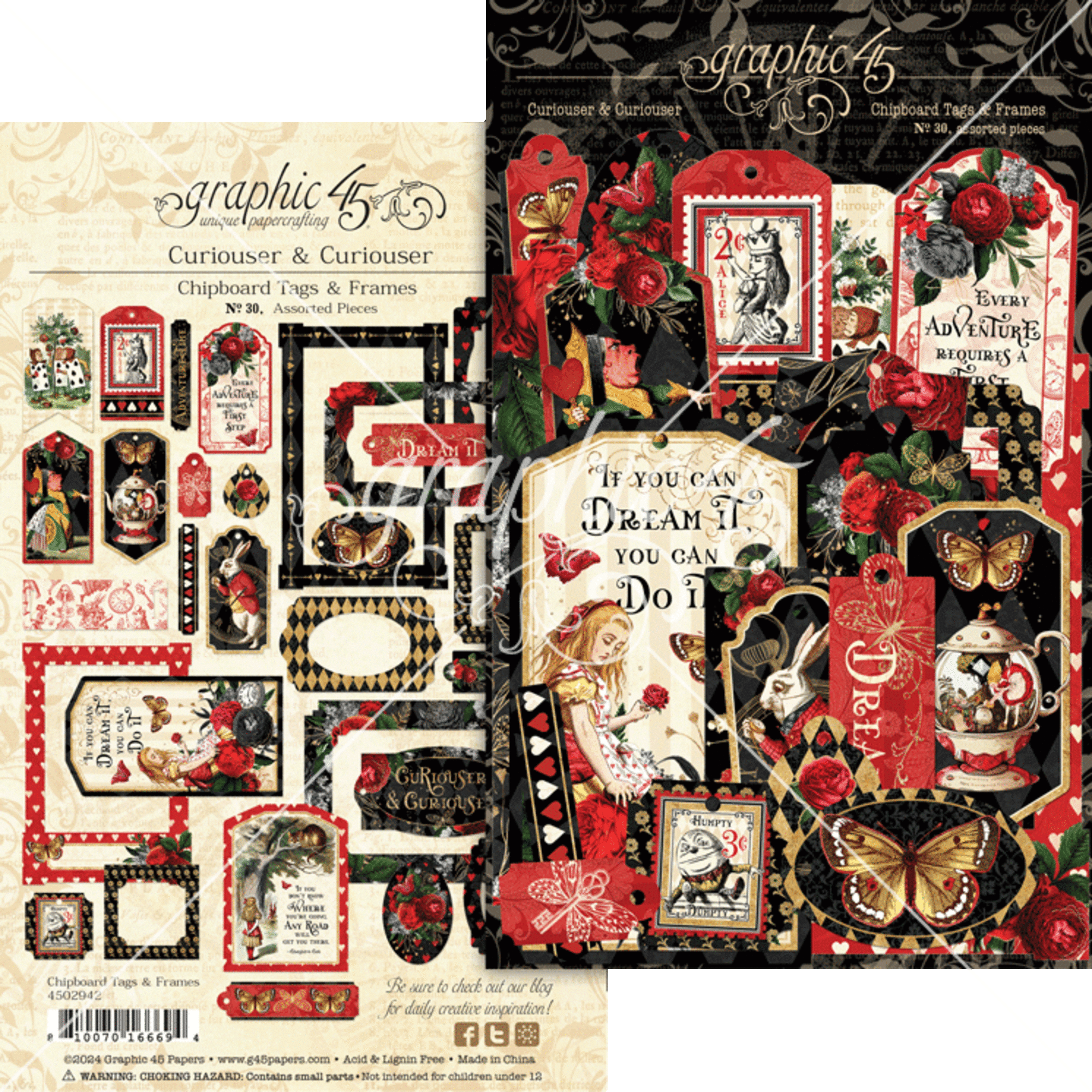 Graphic 45 - Chipboard Tags and Frames - Curiouser & Curiouser