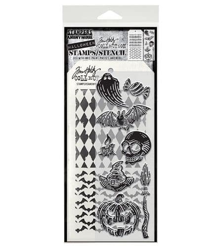 MM196 Tim Holtz Mixed Media Stamp & Stencil Set - Carved Frights