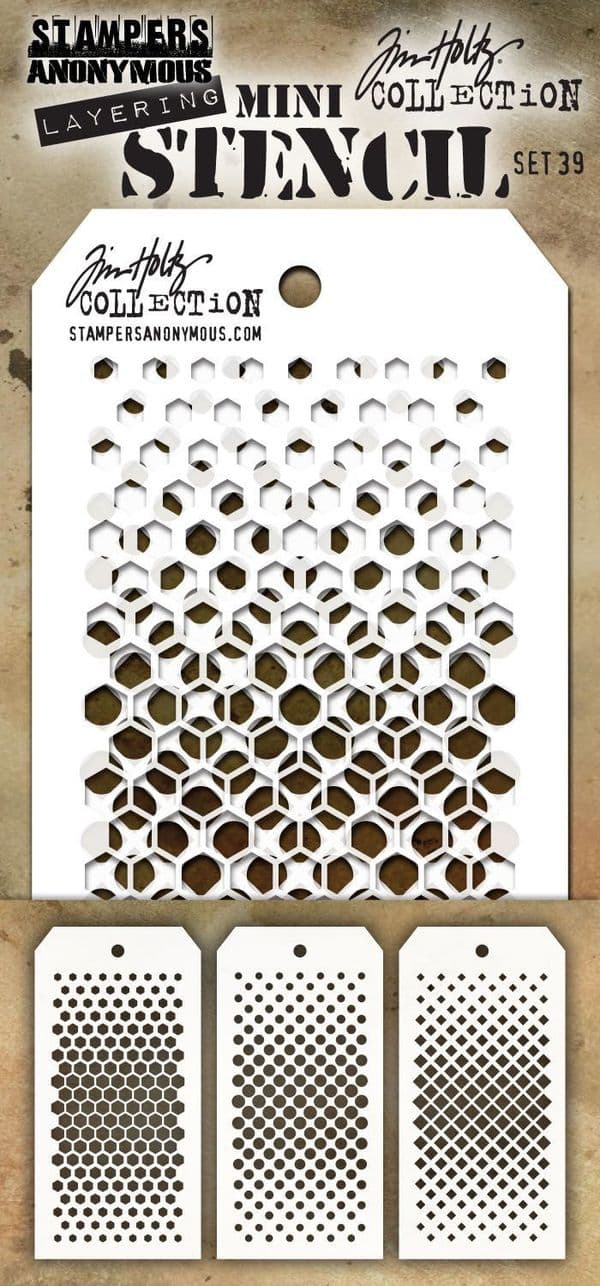 MTHS039 Stampers Anonymous Tim Holtz Layering Stencil - Mini Stencil Set #39