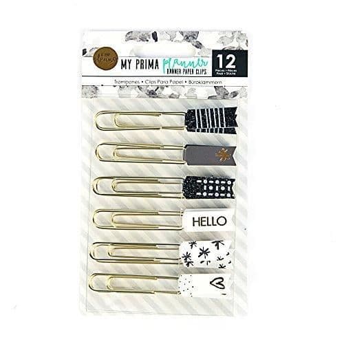 My Prima Planner Banner Paper Clips 12/Pkg - Brown, Black & White W/Glitter & Foil