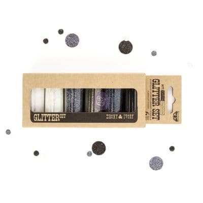 Prima Marketing Finnabair Art Extravagance Glitter - Ebony & Ivory 7g bottle set of 6