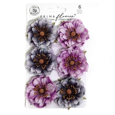 Prima Paper Flowers 6/Pkg -  Bewitched, Moonlit Petals