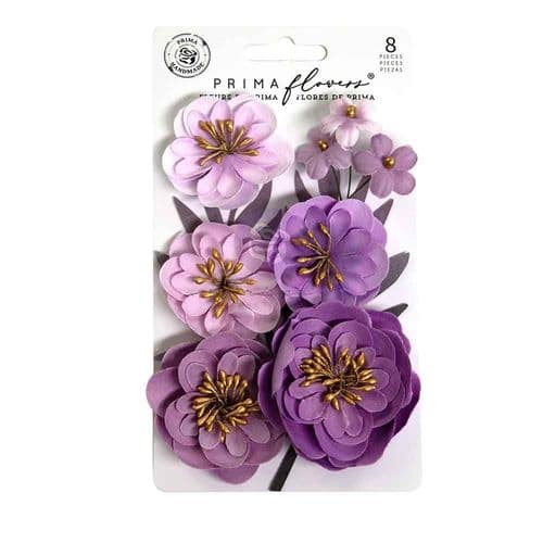 Prima Paper Flowers 8/Pkg -  Bewitched, Enchanted Violet