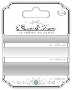 Satin Ribbon - Always & Forever - The Wedding Collection - Silver 3m of each size - 10mm,15mm & 20mm