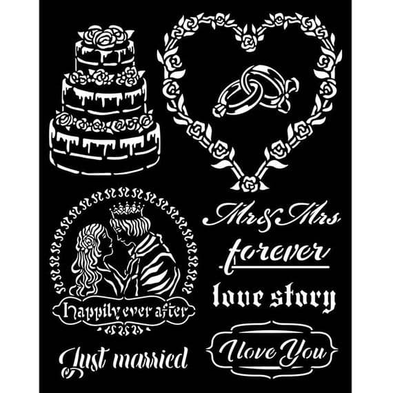 Stamperia - 20 x 25cm Thick Stencil - Sleeping Beauty Just Married
