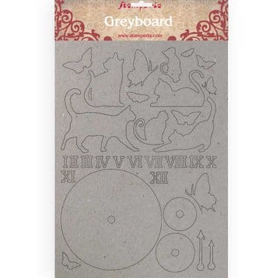 Stamperia - A4 Greyboard /1 mm - Cats And Clock