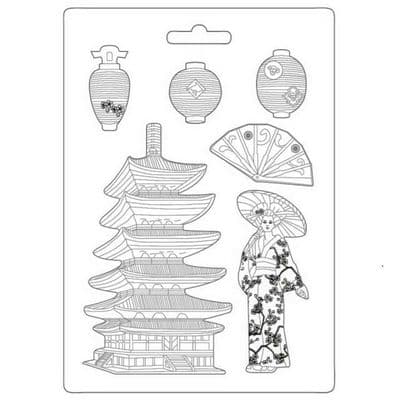 Stamperia - A4 Soft Maxi Mould - Sir Vagabond in Japan - Pagoda