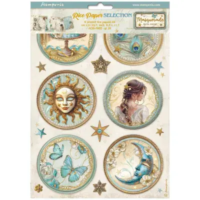 Stamperia  - Masquerade A4 Rice Paper Selection (6pcs) (DFSA4XMS)