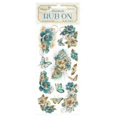 Stamperia  - Masquerade Rub-On 4x8,5 Inch Blue Flowers (DFLRB139)