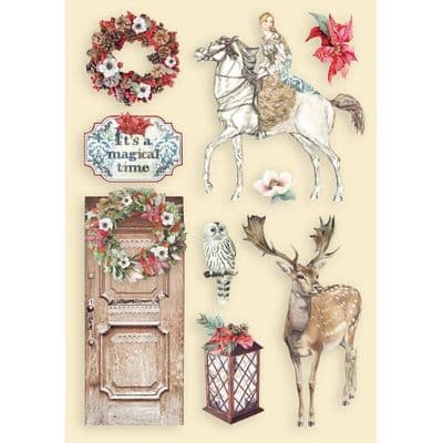Stamperia - Wooden Shapes - A5 Coloured Frame  Winter Tales - Horse And Deer