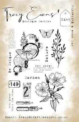 TE045- Tracy Evans - Dog Rose & Butterfly (A5 Stamp)