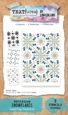 TEXT{ures} Winter in Bloom Snowflakes 4in x 6in Layering Stencil Set