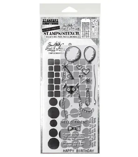 Tim Holtz Stamp & Stencil Set - Mixed Media 109 - Snarky Cat