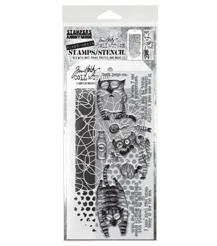 Tim Holtz Stamp & Stencil Set - Mixed Media 110 - Snarky Cat 2