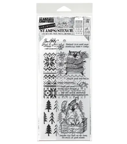 Tim Holtz Stamp & Stencil Set - Mixed Media 134 - Snarky Cat Christmas