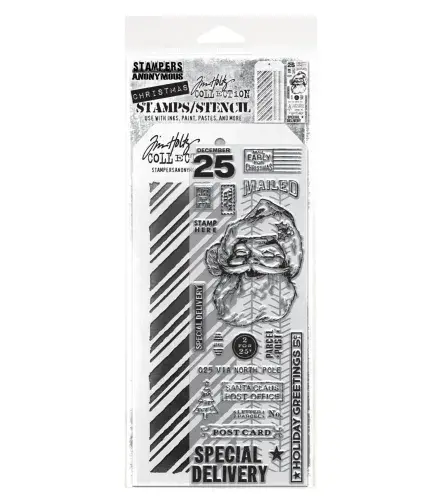 Tim Holtz Stamp & Stencil Set - Mixed Media 154 - Jolly Santa