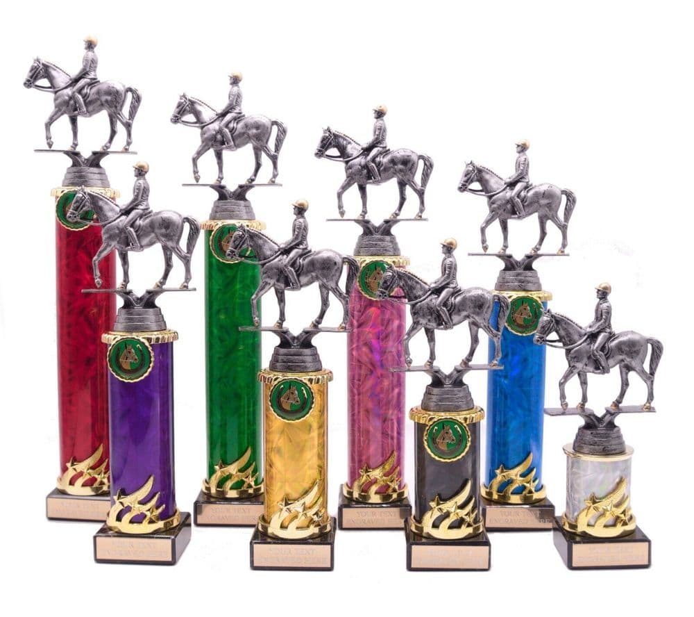 Silver Horse and Rider Column Trophy Award Personalised County Engraving