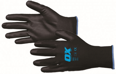OX PU COATED GLOVE BLACK PACK OF 12 pairs (97p per pair)