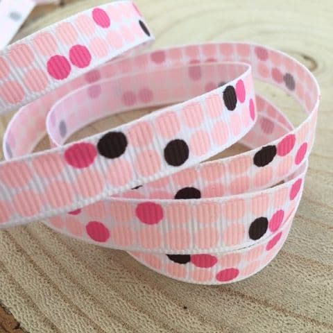 Polka Dot Bright Pink 9mm Grosgrain Ribbon