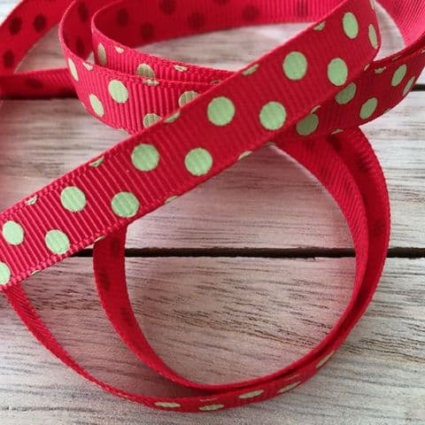Red & Lime Green Polka Dot Grosgrain Ribbon