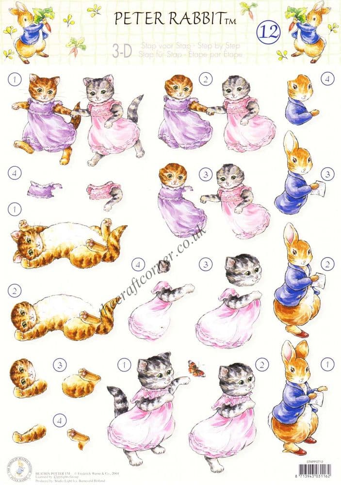 Beatrix Potter s Peter Rabbit 12 Peter Rabbit and Kittens 3D Decoupage Sheet