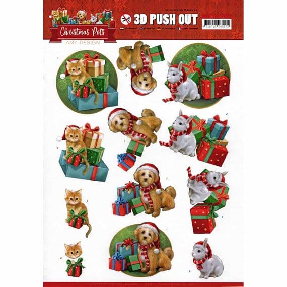 Christmas Pets with Gifts Amy Designs 3D decoupage Die Cut Sheet