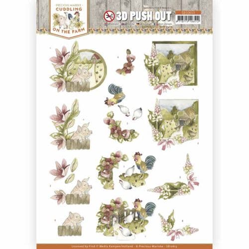 Pig Chicken & Farm Animals 3D Decoupage Die Cut Paper Craft Sheet