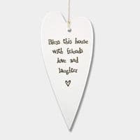 East Of India - Long Porcelain Heart - Bless This House