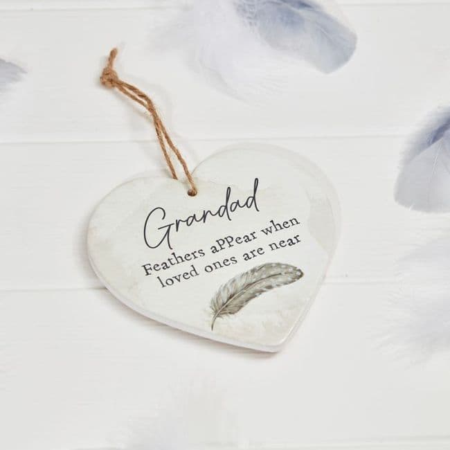 Langs - Ceramic Feather Memory Heart - Grandad