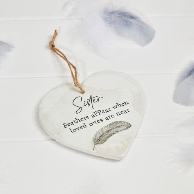 Langs - Ceramic Feather Memory Heart - Sister