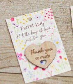 Pretty floral wood heart token- Thank you so much