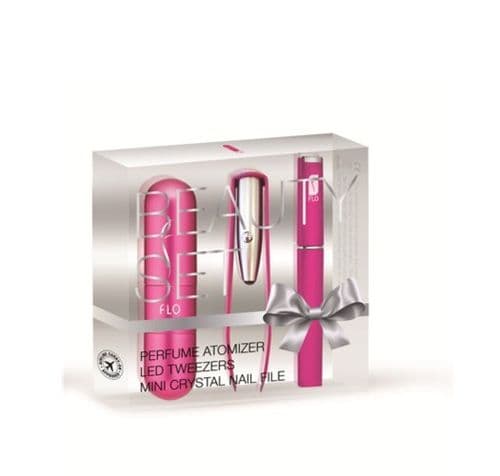 12 sets Flo Beauty Sets | Atomiser | LED Tweezers | Travel Crystal Nail File