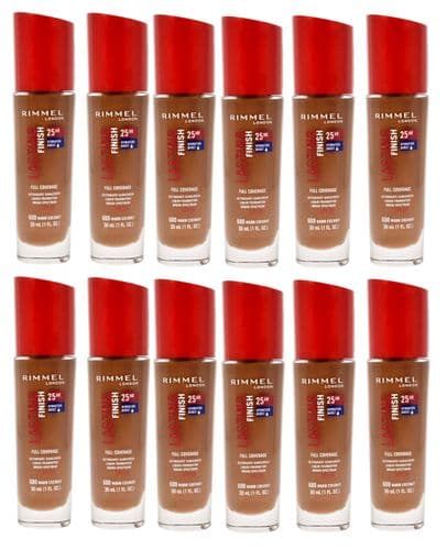 12 x Rimmel Lasting Finish 25 Hour Foundation | 600 Warm Coconut | RRP £130