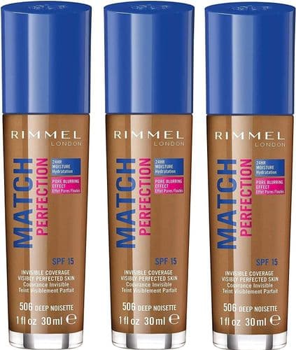 12 x Rimmel London Match Perfection Liquid Foundation | 506 Deep Noisette |