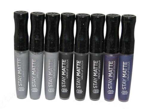 16 x Rimmel Stay Matte Lip Gloss | 3 Shades | Shadow, Blue Iris, Pitch Black