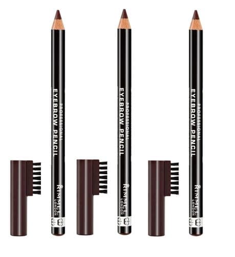 3 x Rimmel London Brow This Way professional Pencil | 001 Dark Brown |