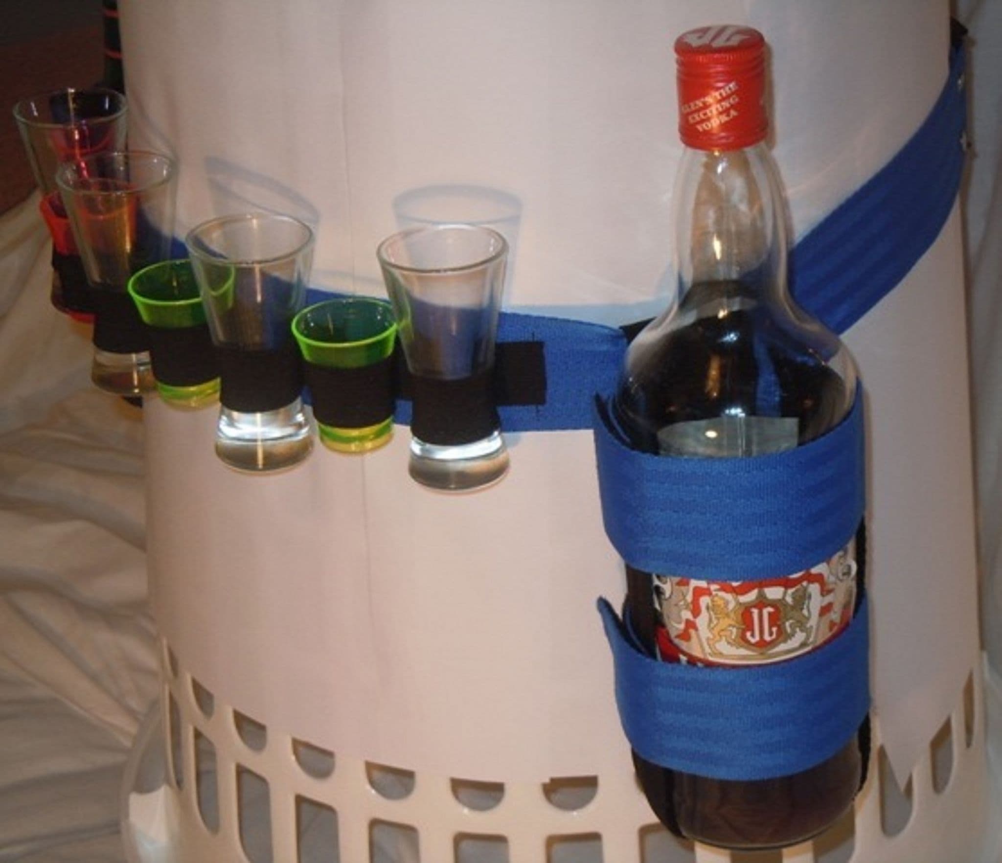 Shot Glass Waist Worn Belt With 1 Standard Round Bottle Holder