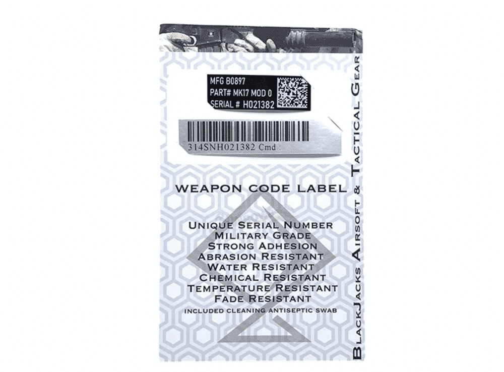 Weapon Code Model Blackjack Tactical Weapon Code Label For MK17 Mod 0 / SCAR-H Model