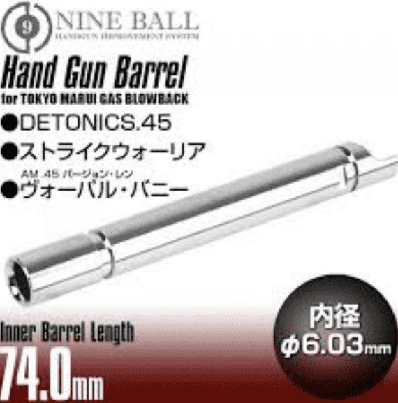 Nine Ball 6.03 Precision Barrel for Marui Detonics.45 Combat master GBB (74mm)