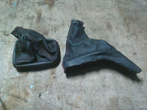 ASTRA MK4 BLCK LEATHER GEAR / HANDBRKE COVERS WITH RED STITCHING