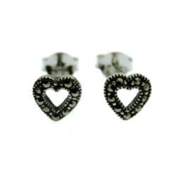 Marcasite Earrings on Sterling Silver - Cut Out Heart Design
