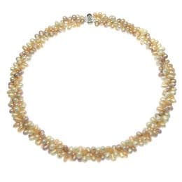 Pastel Pearl 3 Strand Necklace 5mm Off Round Pearls, Sterling Silver Tube Clasp