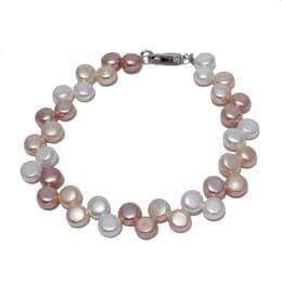 Pearl Bracelet - Cultured Freshwater Pearls - with sterling silver lobster clasp . Pastel Mix
