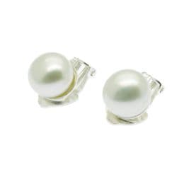 Pearl Clip-On Earrings - 9mm Button Pearl Sterling Silver