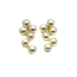Pearl Cluster Earrings - Gold on Sterling Silver Studs - 3.5mm White Pearl