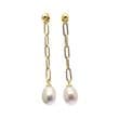 Pearl Drop Earrings, 7mm Pearls on Gold over Sterling Silver Paperclip Chains