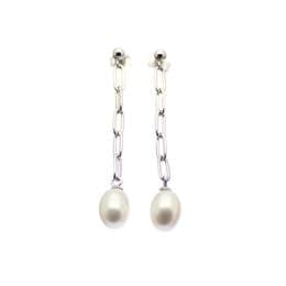 Pearl Drop Earrings, 7mm Pearls on Sterling Silver Paperclip Chains