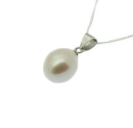 Pearl Drop Pendant - 9-10 mm Oval Freshwater Pearl - Sterling Silver Black or White